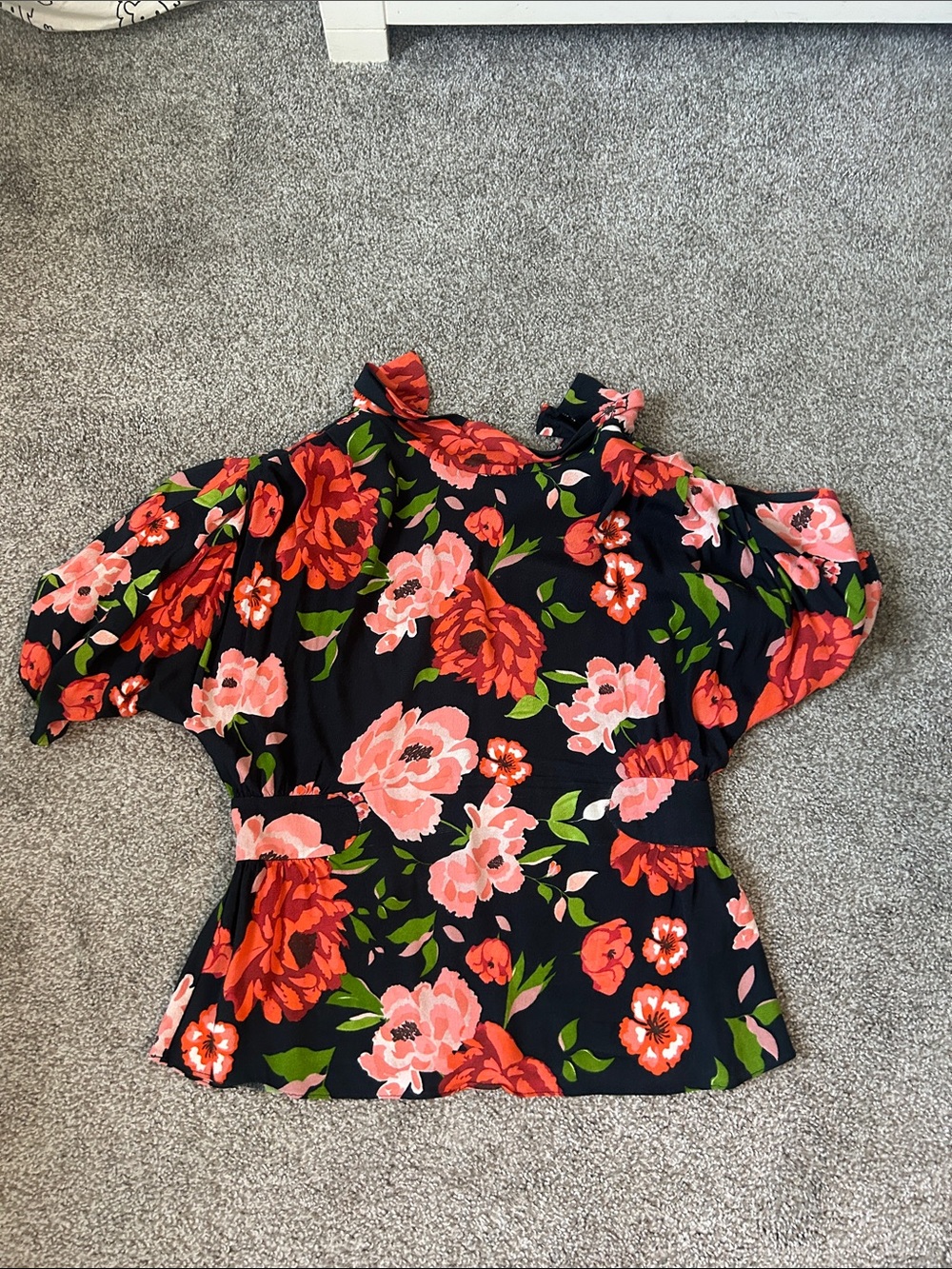 Zara Black Off-Shoulder Blouse with Pink & Red Floral Print